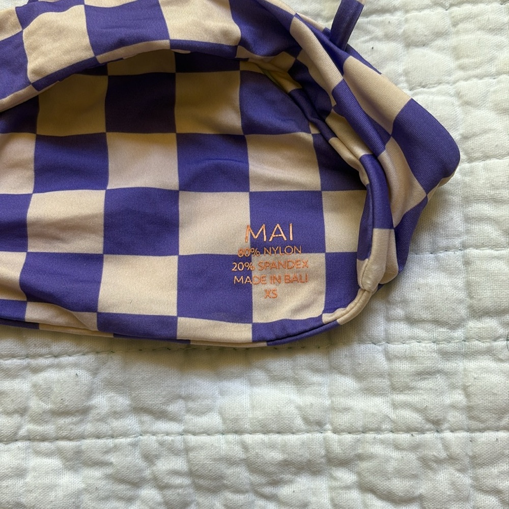 Checkered Blue and Tan Bikini Top - Picture 2 of 3